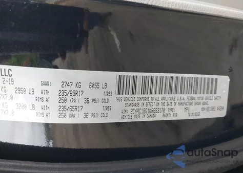 2019 Chrysler Pacifica Touring L from USA, damaged, VIN 2C4RC1BG1KR653170
